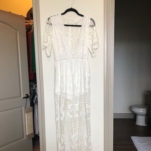White lace maxi romper